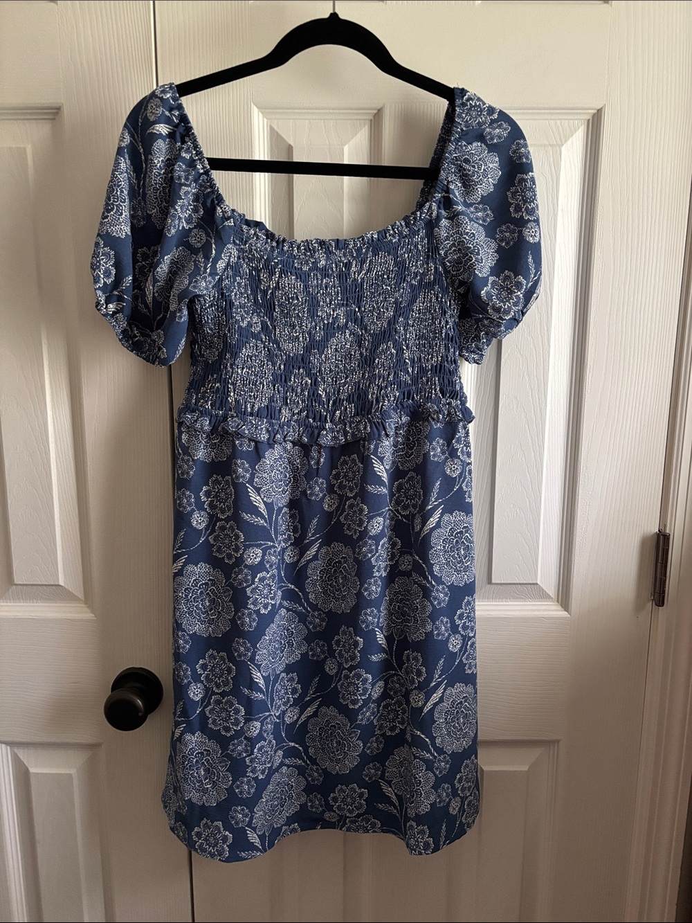 Monteau Blue Floral Smocked Mini Dress